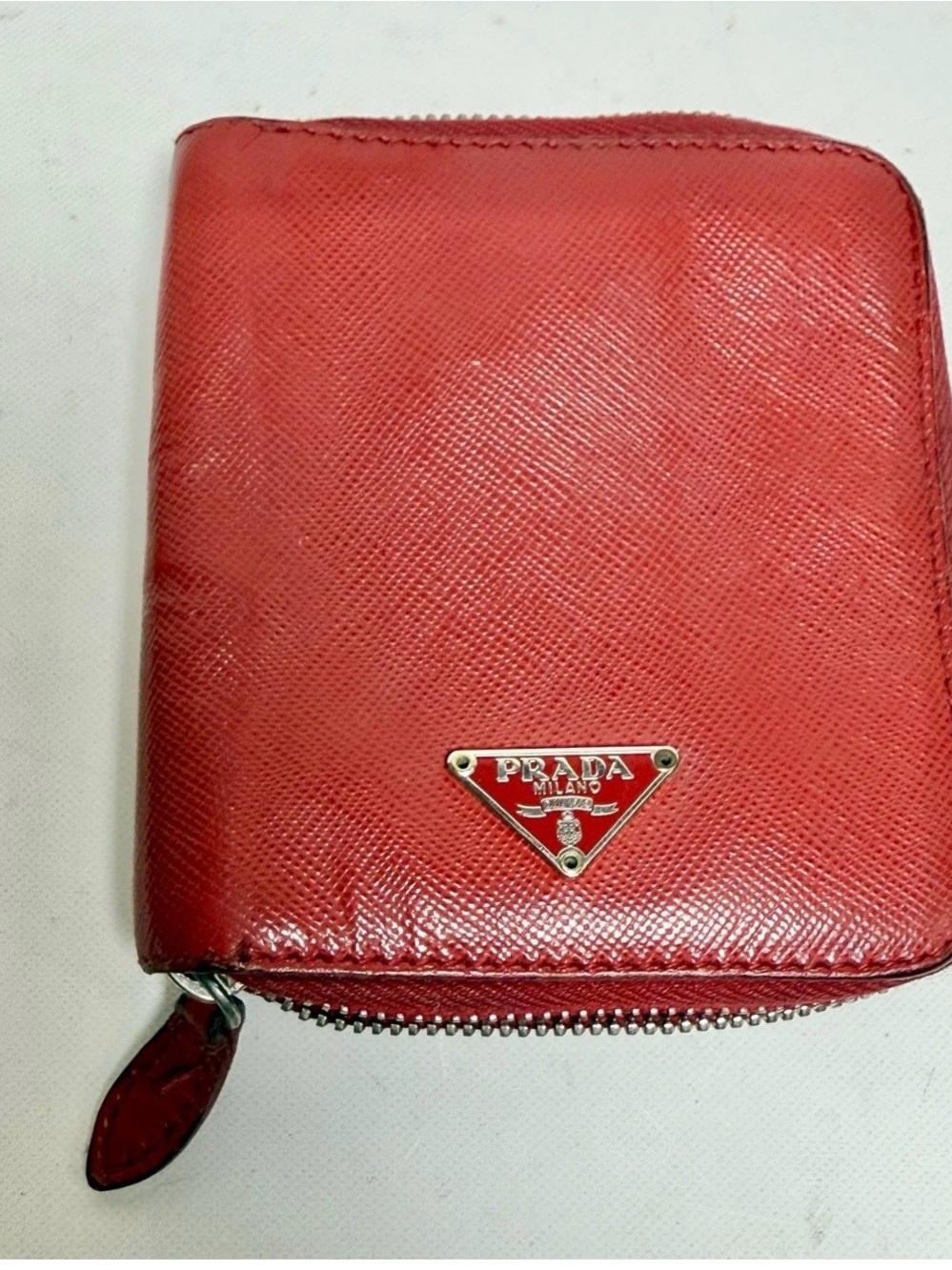 Prada Red Saffiano Zip-Around Leather Wallet